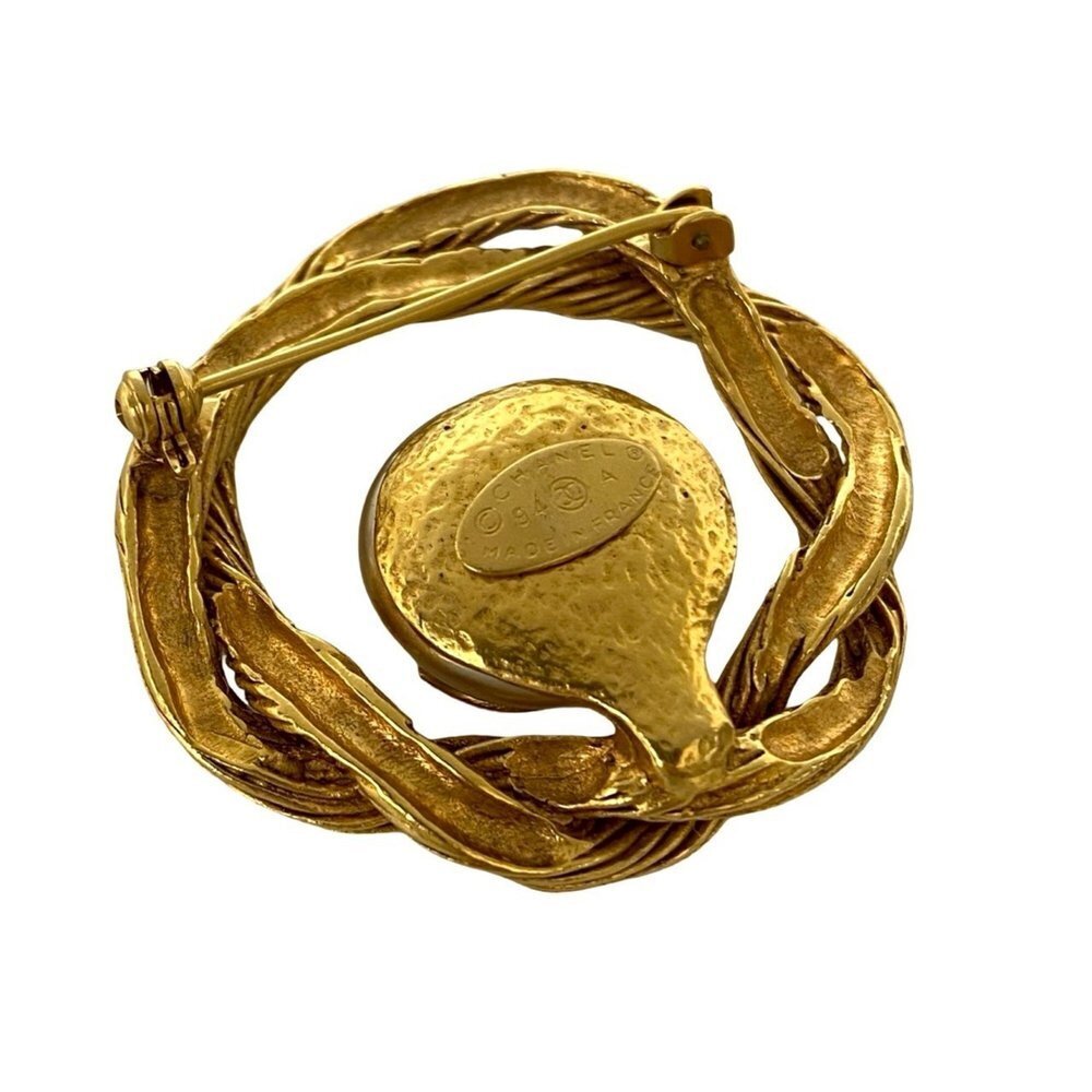 CHANEL White Pearl Logo Brooch